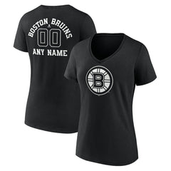 Boston Bruins Women's Personalized Name & Number Monochrome V-Neck T-Shirt - Black | US 201281433