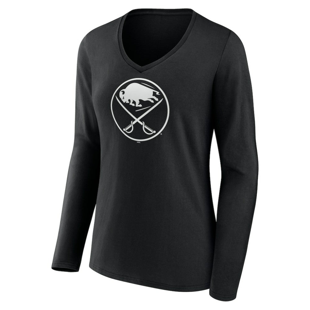 Buffalo Sabres Women's Personalized Name & Number Monochrome Long Sleeve V-Neck T-Shirt - Black | US 201281437