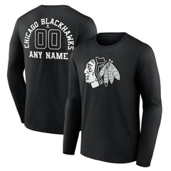 Chicago Blackhawks Personalized Name & Number Monochrome Long Sleeve T-Shirt - Black | US 201281452
