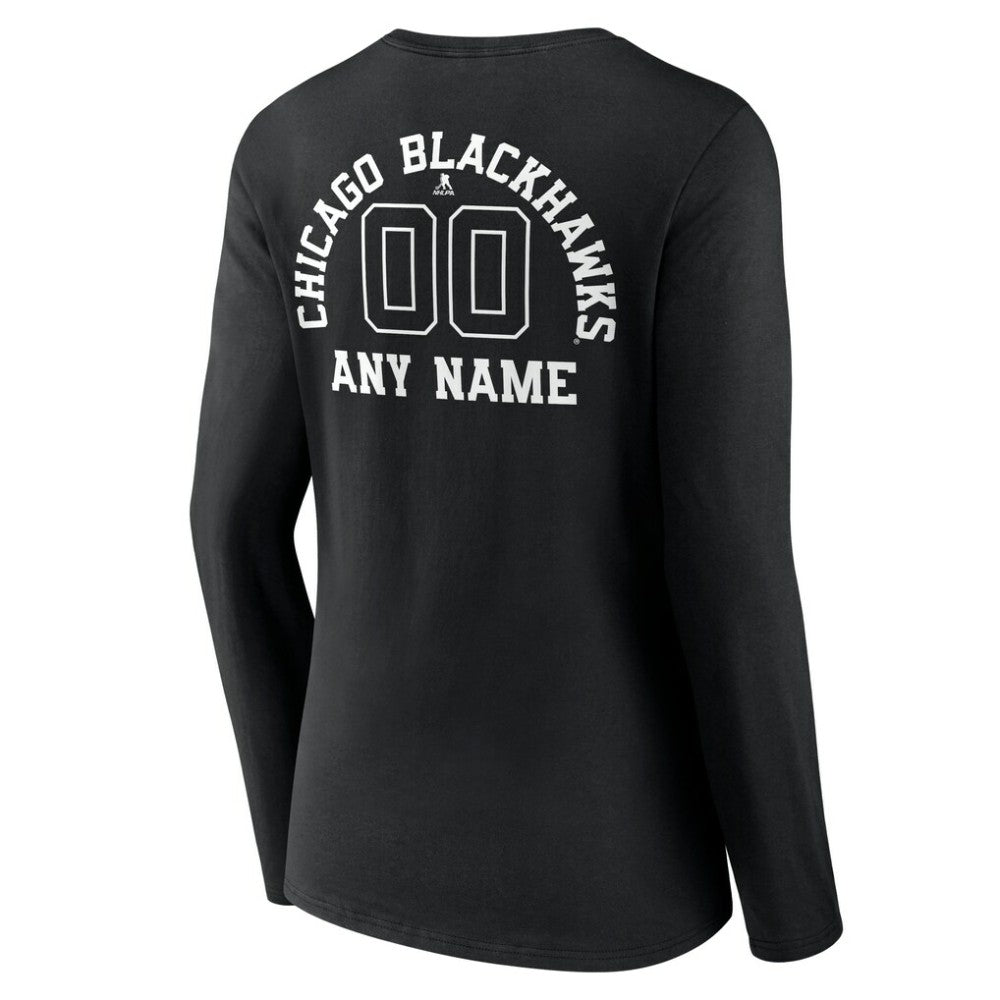 Chicago Blackhawks Women's Personalized Name & Number Monochrome Long Sleeve V-Neck T-Shirt - Black | US 201281455