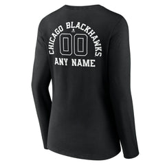 Chicago Blackhawks Women's Personalized Name & Number Monochrome Long Sleeve V-Neck T-Shirt - Black | US 201281455