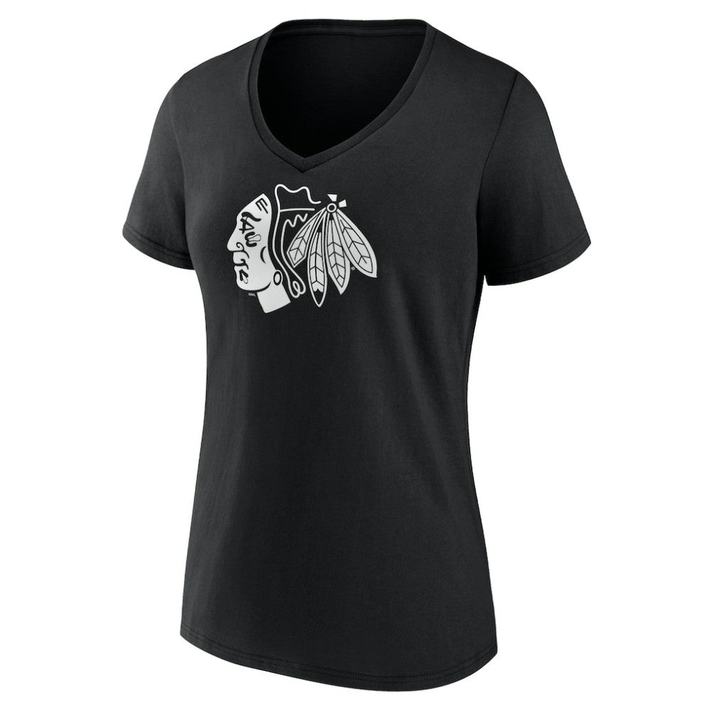 Chicago Blackhawks Women's Personalized Name & Number Monochrome V-Neck T-Shirt - Black | US 201281457