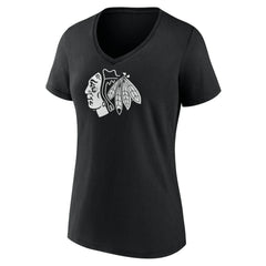 Chicago Blackhawks Women's Personalized Name & Number Monochrome V-Neck T-Shirt - Black | US 201281457