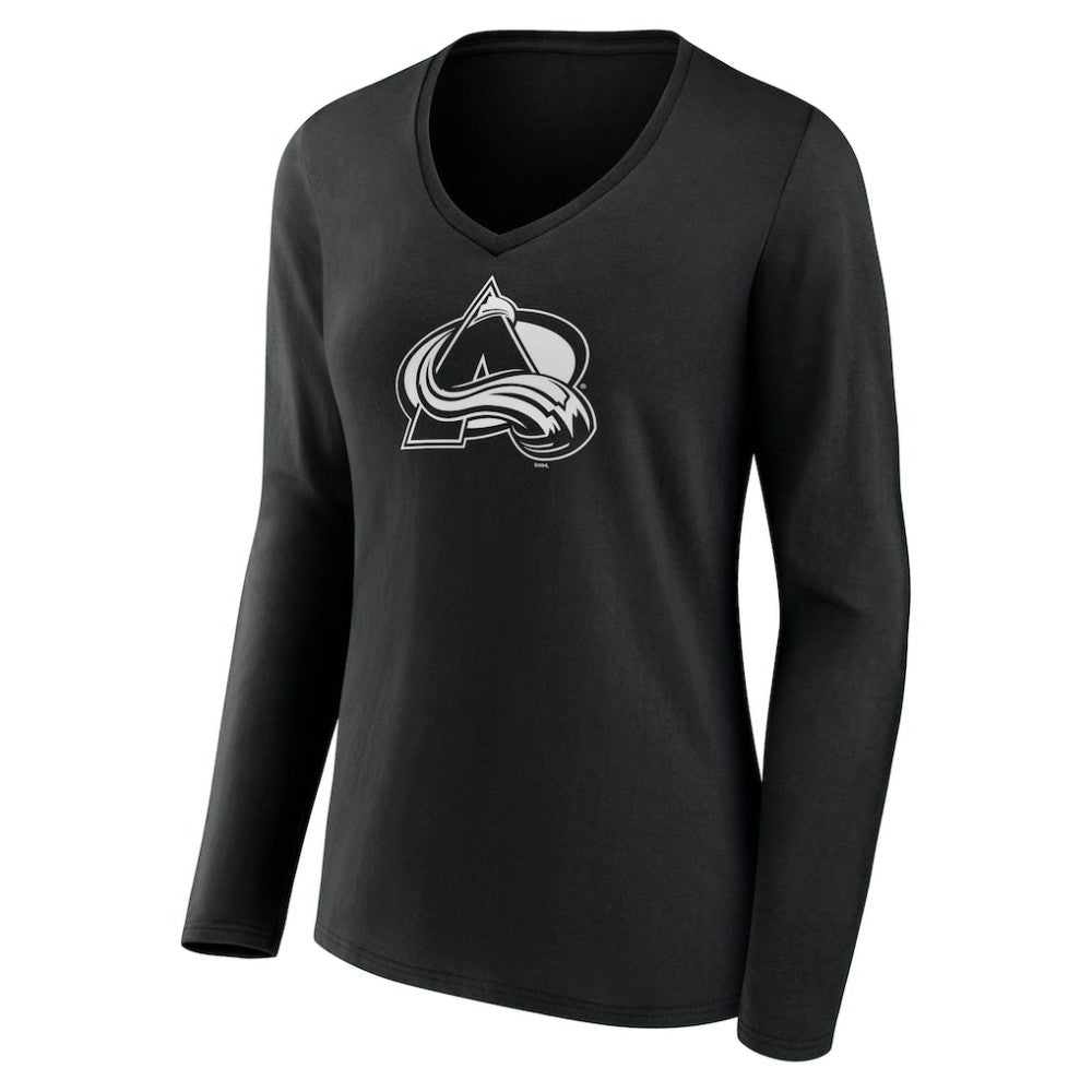 Colorado Avalanche Women's Personalized Name & Number Monochrome Long Sleeve V-Neck T-Shirt - Black | US 201281461