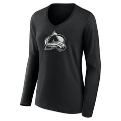 Colorado Avalanche Women's Personalized Name & Number Monochrome Long Sleeve V-Neck T-Shirt - Black | US 201281461