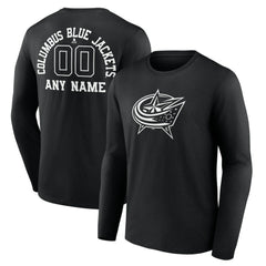 Columbus Blue Jackets Personalized Name & Number Monochrome Long Sleeve T-Shirt - Black | US 201281464