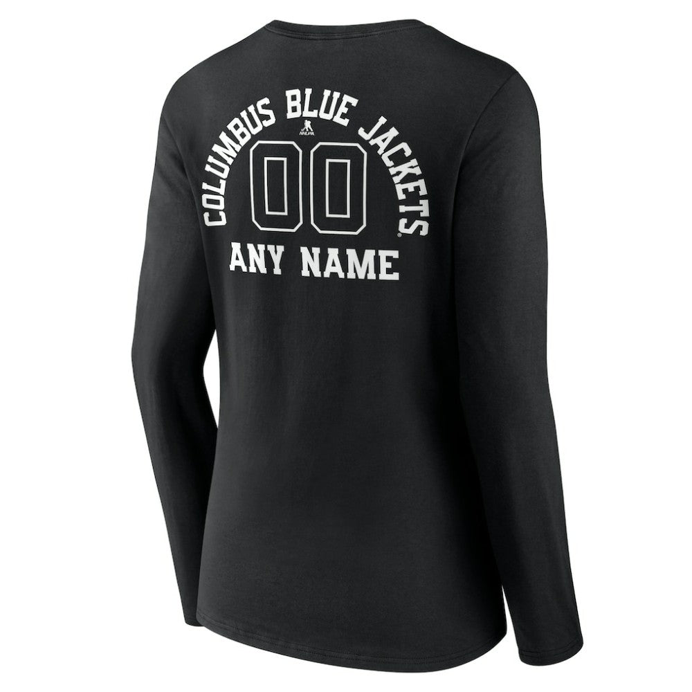 Columbus Blue Jackets Women's Personalized Name & Number Monochrome Long Sleeve V-Neck T-Shirt - Black | US 201281467