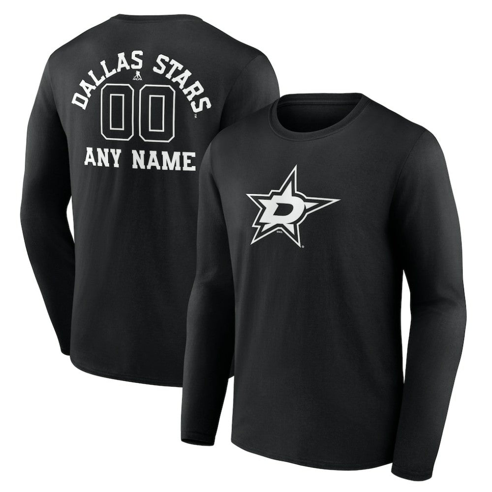 Dallas Stars Personalized Name & Number Monochrome Long Sleeve T-Shirt - Black | US 201281470