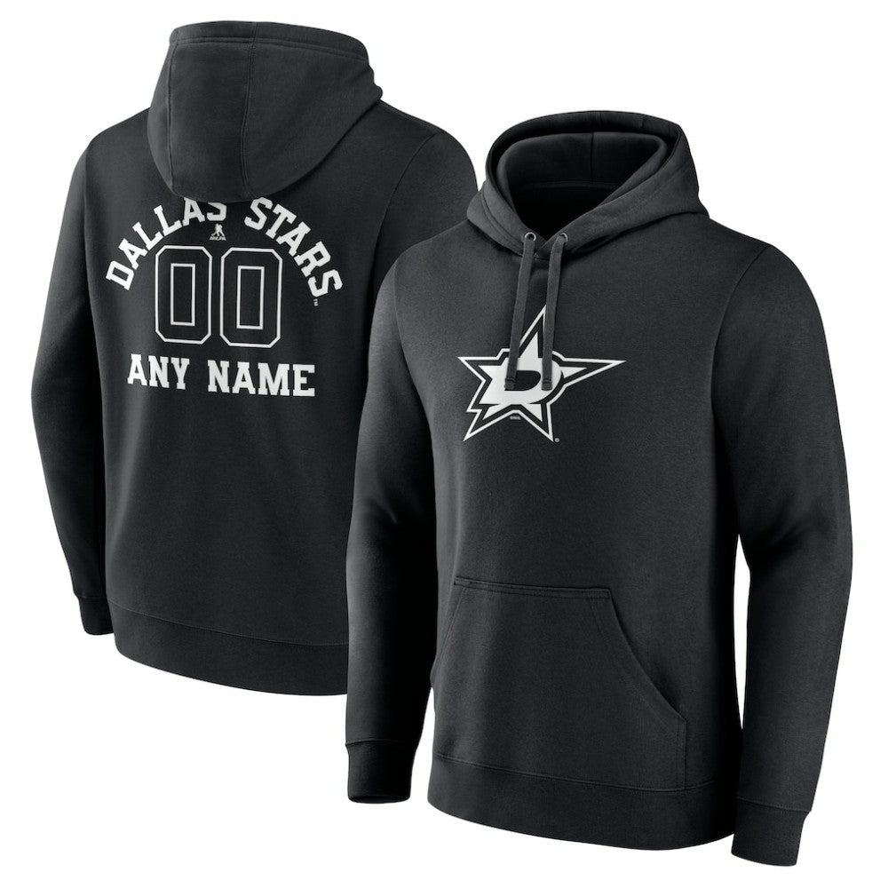 Dallas Stars Personalized Name & Number Monochrome Pullover Hoodie - Black | US 201281471