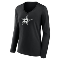 Dallas Stars Women's Personalized Name & Number Monochrome Long Sleeve V-Neck T-Shirt - Black | US 201281473