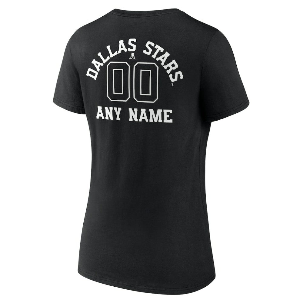 Dallas Stars Women's Personalized Name & Number Monochrome V-Neck T-Shirt - Black | US 201281475