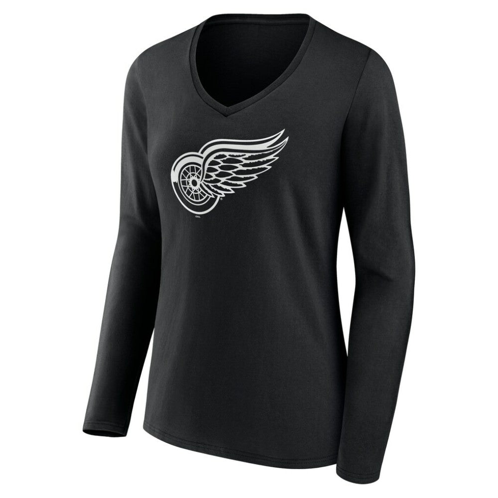 Detroit Red Wings Women's Personalized Name & Number Monochrome Long Sleeve V-Neck T-Shirt - Black | US 201281479