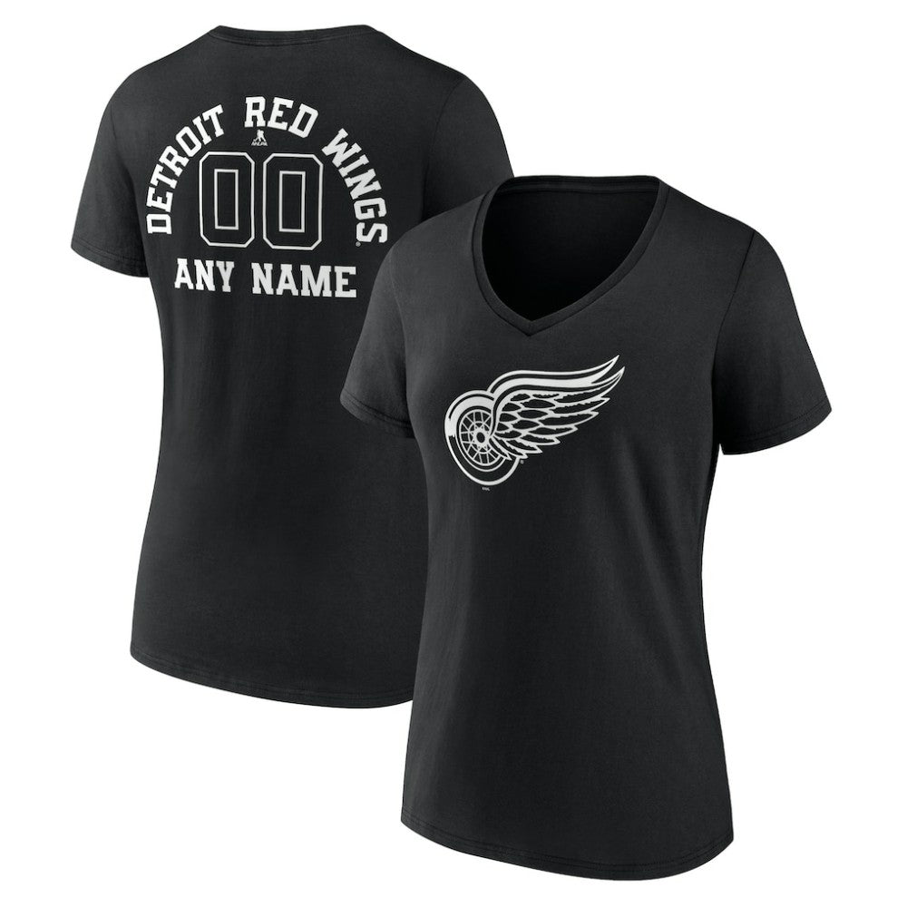 Detroit Red Wings Women's Personalized Name & Number Monochrome V-Neck T-Shirt - Black | US 201281481