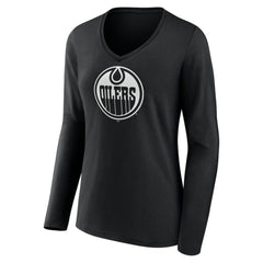 Edmonton Oilers Women's Personalized Name & Number Monochrome Long Sleeve V-Neck T-Shirt - Black | US 201281485