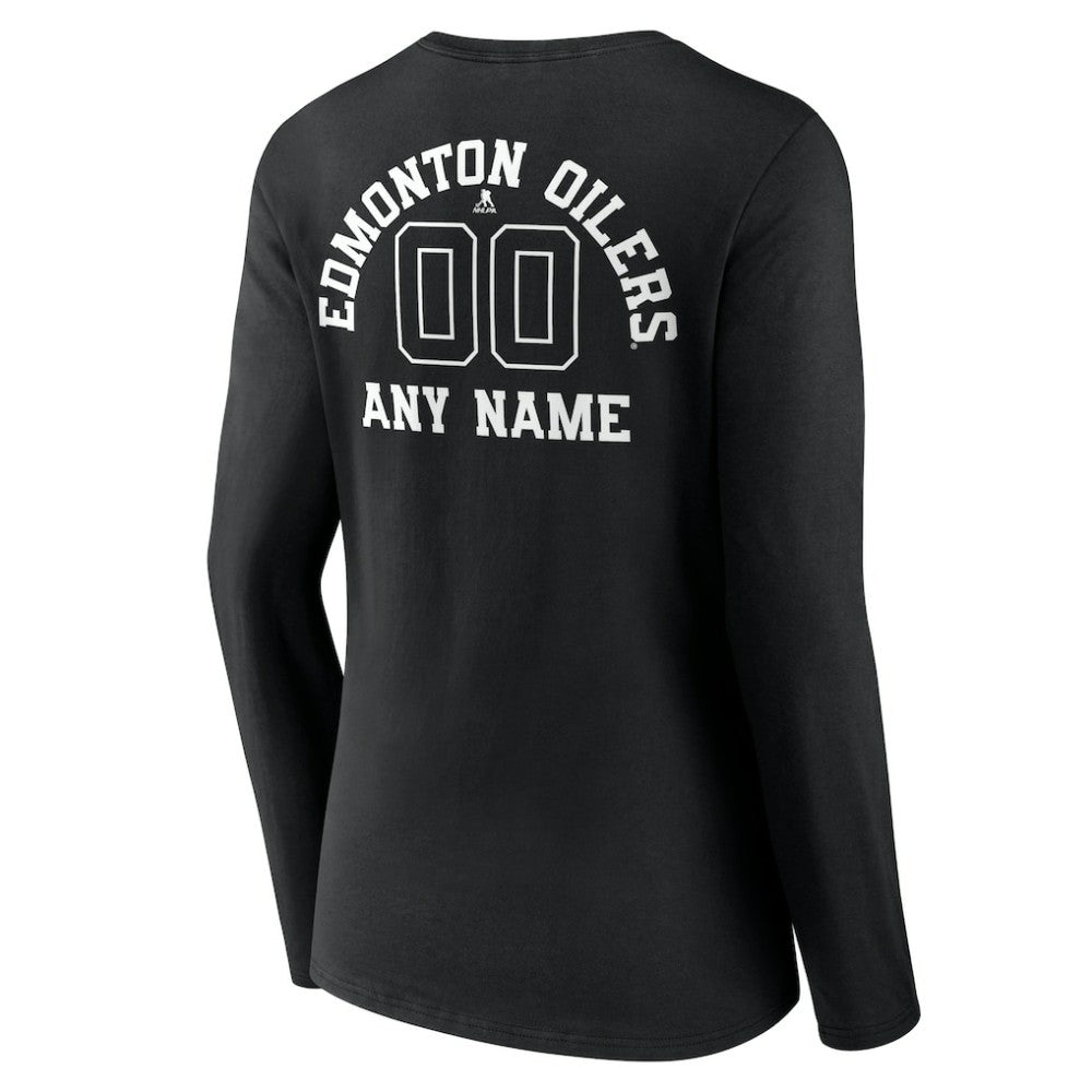 Edmonton Oilers Women's Personalized Name & Number Monochrome Long Sleeve V-Neck T-Shirt - Black | US 201281485