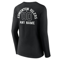 Edmonton Oilers Women's Personalized Name & Number Monochrome Long Sleeve V-Neck T-Shirt - Black | US 201281485