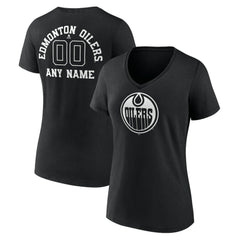 Edmonton Oilers Women's Personalized Name & Number Monochrome V-Neck T-Shirt - Black | US 201281487