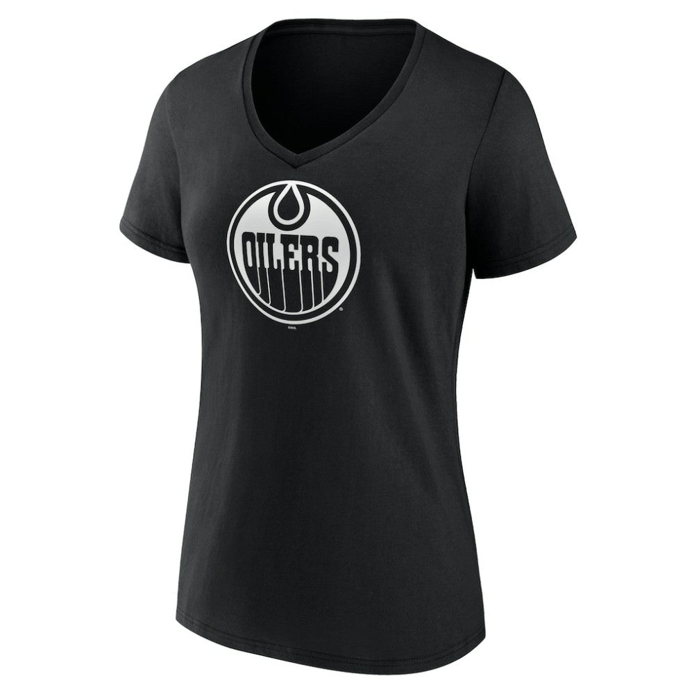 Edmonton Oilers Women's Personalized Name & Number Monochrome V-Neck T-Shirt - Black | US 201281487