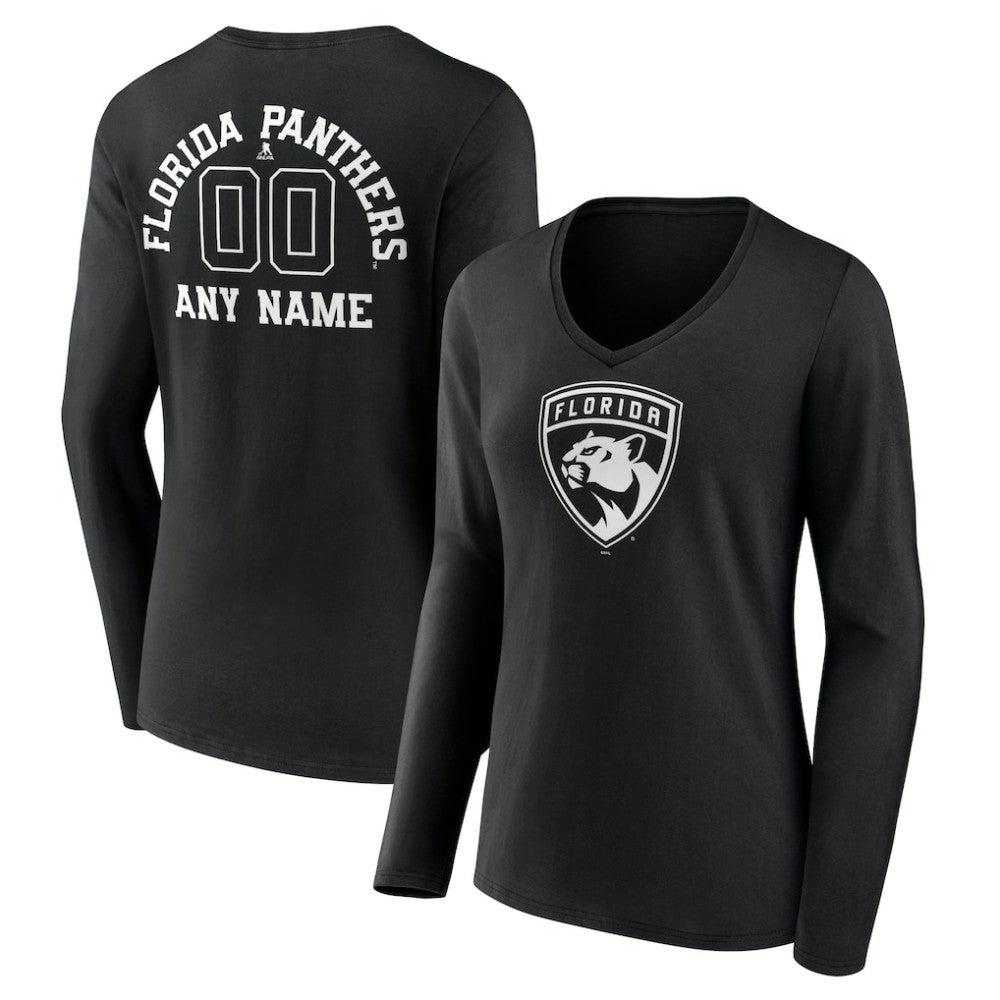 Florida Panthers Women's Personalized Name & Number Monochrome Long Sleeve V-Neck T-Shirt - Black | US 201281491