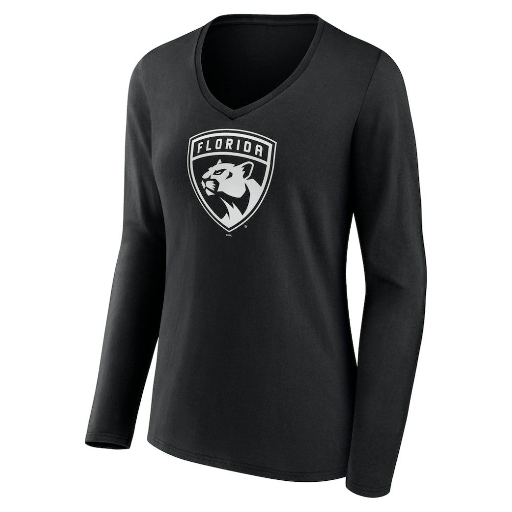 Florida Panthers Women's Personalized Name & Number Monochrome Long Sleeve V-Neck T-Shirt - Black | US 201281491