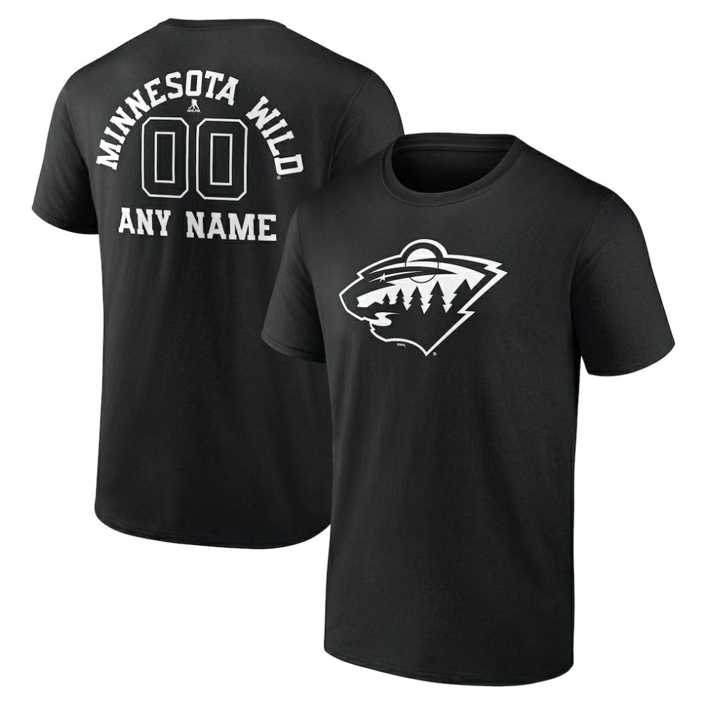 Minnesota Wild Personalized Name & Number Monochrome T-Shirt - Black | US 201281502