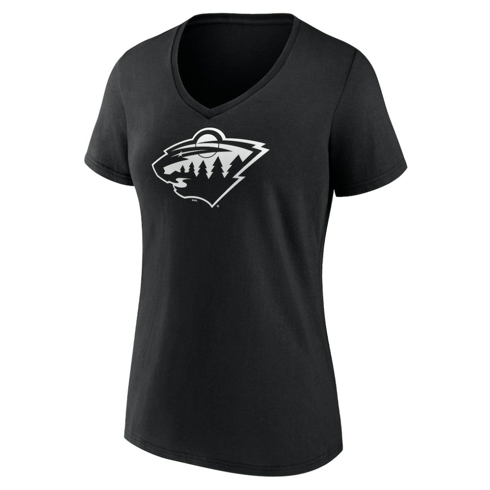 Minnesota Wild Women's Personalized Name & Number Monochrome V-Neck T-Shirt - Black | US 201281505