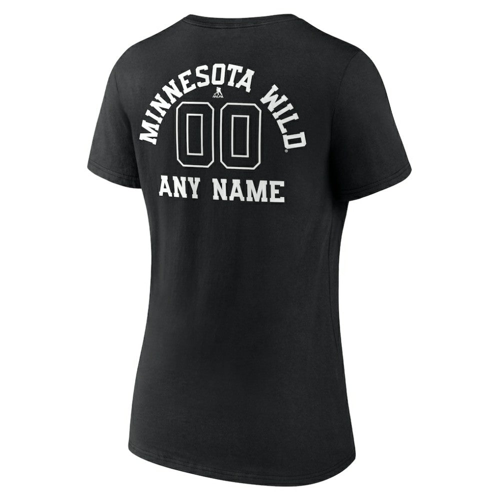 Minnesota Wild Women's Personalized Name & Number Monochrome V-Neck T-Shirt - Black | US 201281505