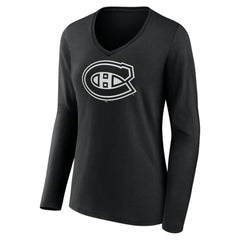 Montreal Canadiens Women's Personalized Name & Number Monochrome Long Sleeve V-Neck T-Shirt - Black | US 201281509