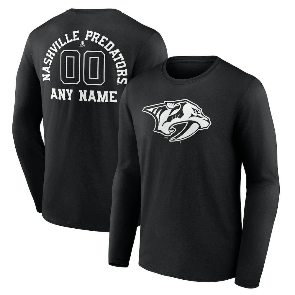 Nashville Predators Personalized Name & Number Monochrome Long Sleeve T-Shirt - Black | US 201281512