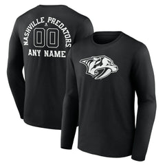 Nashville Predators Personalized Name & Number Monochrome Long Sleeve T-Shirt - Black | US 201281512