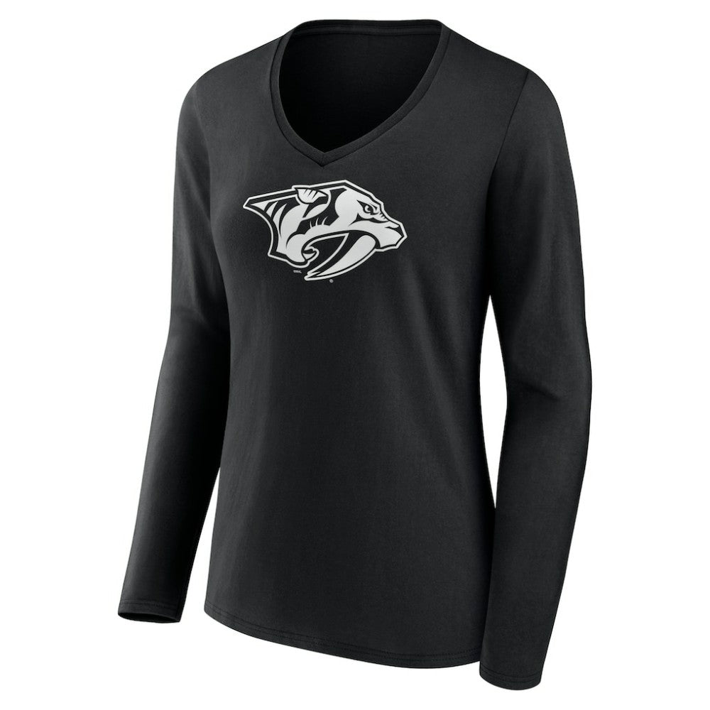 Nashville Predators Women's Personalized Name & Number Monochrome Long Sleeve V-Neck T-Shirt - Black | US 201281515