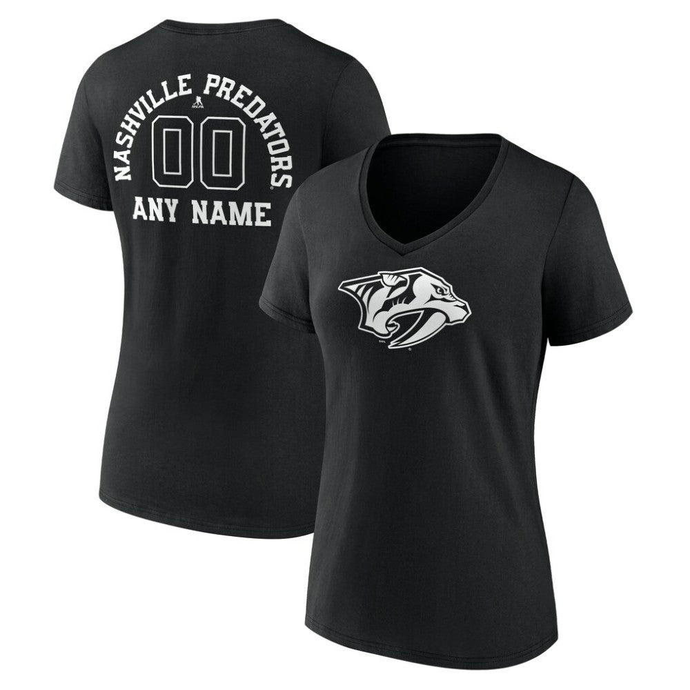 Nashville Predators Women's Personalized Name & Number Monochrome V-Neck T-Shirt - Black | US 201281517
