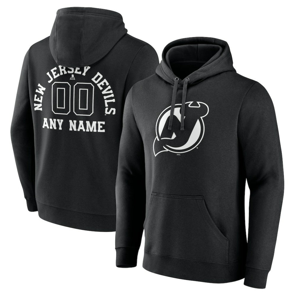 New Jersey Devils Personalized Name & Number Monochrome Pullover Hoodie - Black | US 201281519