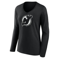New Jersey Devils Women's Personalized Name & Number Monochrome Long Sleeve V-Neck T-Shirt - Black | US 201281521
