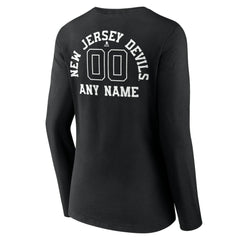 New Jersey Devils Women's Personalized Name & Number Monochrome Long Sleeve V-Neck T-Shirt - Black | US 201281521
