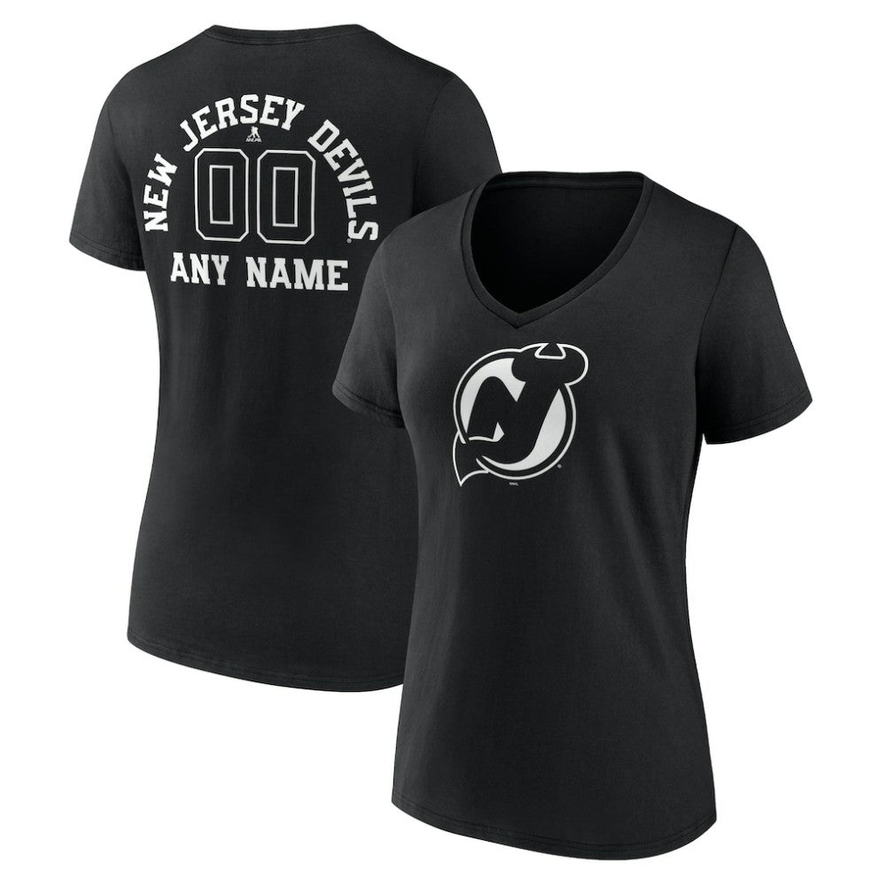 New Jersey Devils Women's Personalized Name & Number Monochrome V-Neck T-Shirt - Black | US 201281523