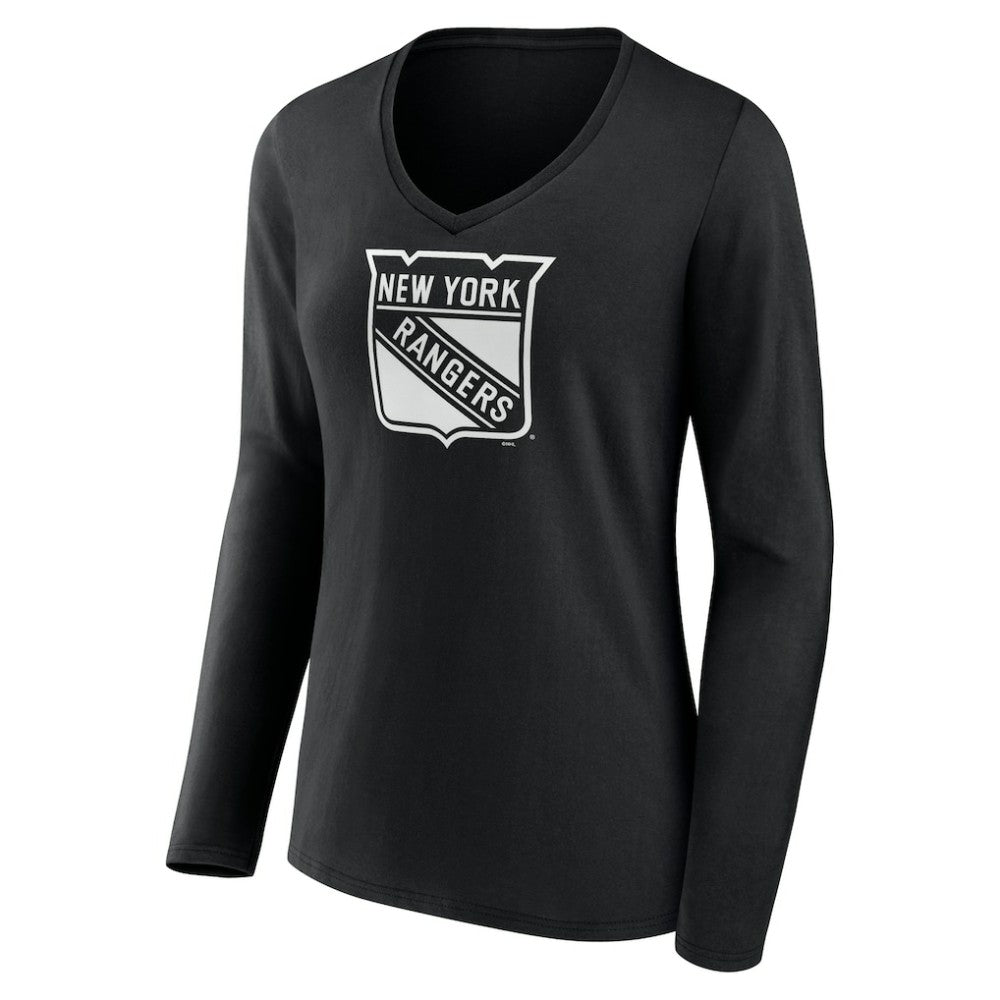 New York Rangers Women's Personalized Name & Number Monochrome Long Sleeve V-Neck T-Shirt - Black | US 201281533