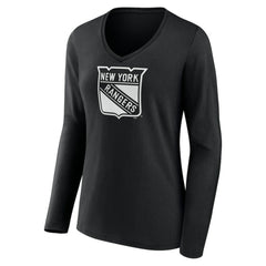 New York Rangers Women's Personalized Name & Number Monochrome Long Sleeve V-Neck T-Shirt - Black | US 201281533