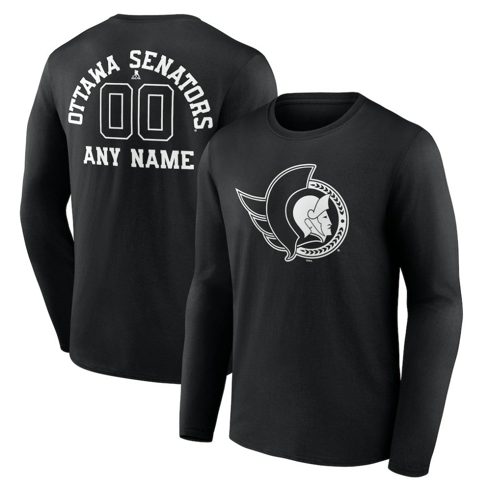 Ottawa Senators Personalized Name & Number Monochrome Long Sleeve T-Shirt - Black | US 201281536