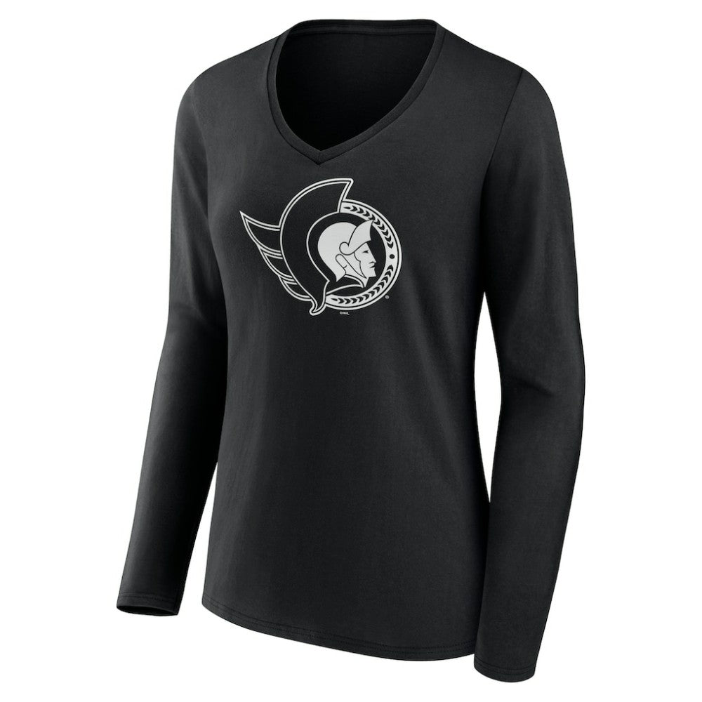 Ottawa Senators Women's Personalized Name & Number Monochrome Long Sleeve V-Neck T-Shirt - Black | US 201281539