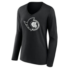 Ottawa Senators Women's Personalized Name & Number Monochrome Long Sleeve V-Neck T-Shirt - Black | US 201281539