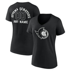 Ottawa Senators Women's Personalized Name & Number Monochrome V-Neck T-Shirt - Black | US 201281541