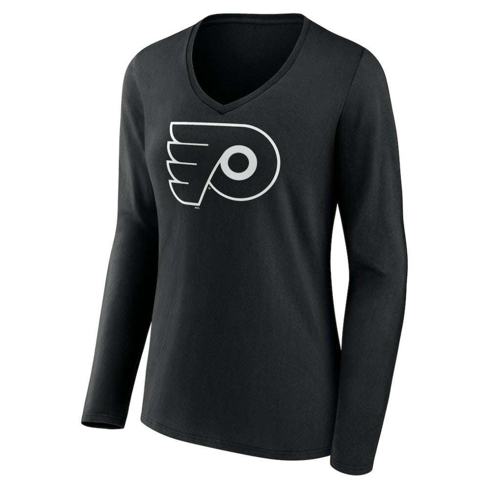 Philadelphia Flyers Women's Personalized Name & Number Monochrome Long Sleeve V-Neck T-Shirt - Black | US 201281545
