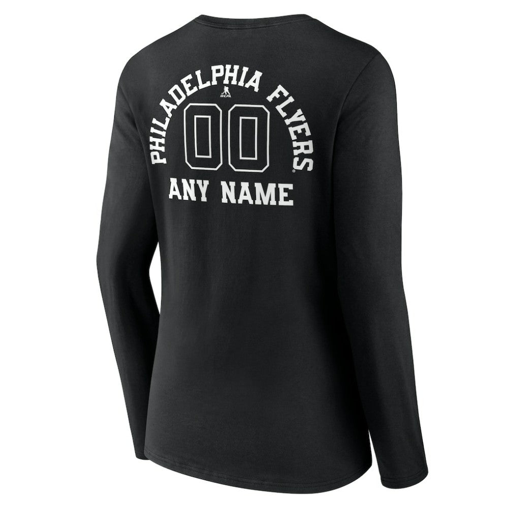 Philadelphia Flyers Women's Personalized Name & Number Monochrome Long Sleeve V-Neck T-Shirt - Black | US 201281545