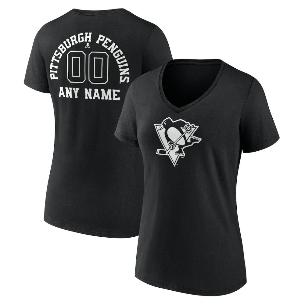 Pittsburgh Penguins Women's Personalized Name & Number Monochrome V-Neck T-Shirt - Black | US 201281553