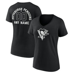 Pittsburgh Penguins Women's Personalized Name & Number Monochrome V-Neck T-Shirt - Black | US 201281553