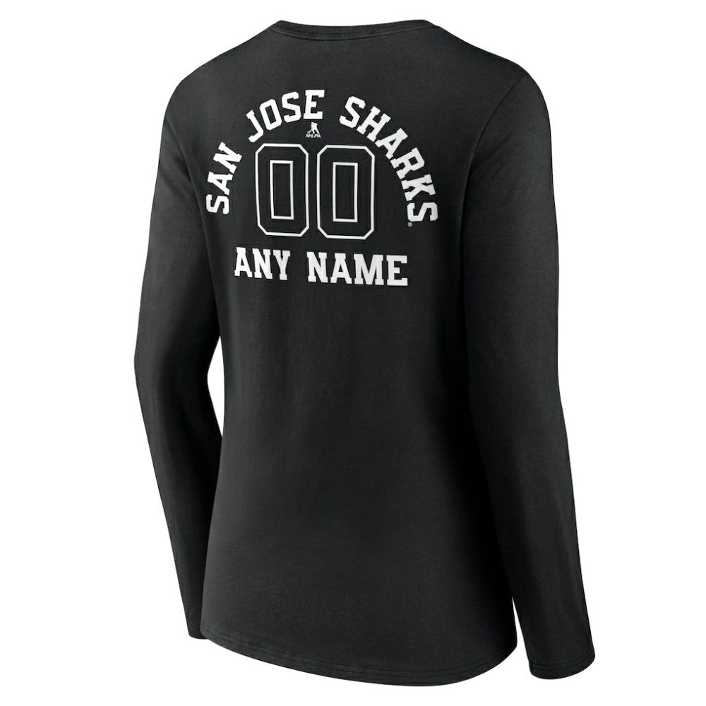 San Jose Sharks Women's Personalized Name & Number Monochrome Long Sleeve V-Neck T-Shirt - Black | US 201281557