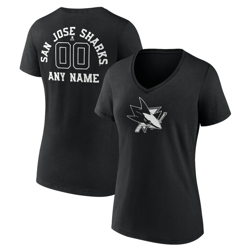 San Jose Sharks Women's Personalized Name & Number Monochrome V-Neck T-Shirt - Black | US 201281559
