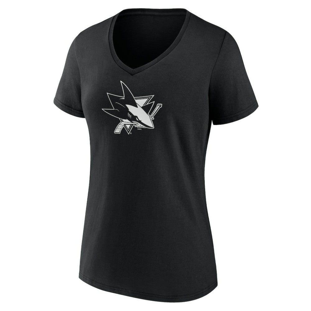 San Jose Sharks Women's Personalized Name & Number Monochrome V-Neck T-Shirt - Black | US 201281559