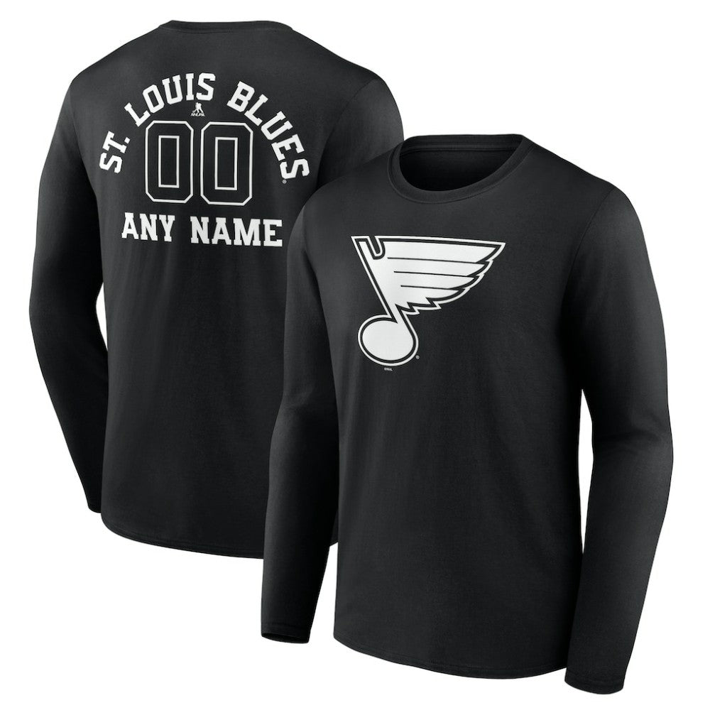 St. Louis Blues Personalized Name & Number Monochrome Long Sleeve T-Shirt - Black | US 201281566